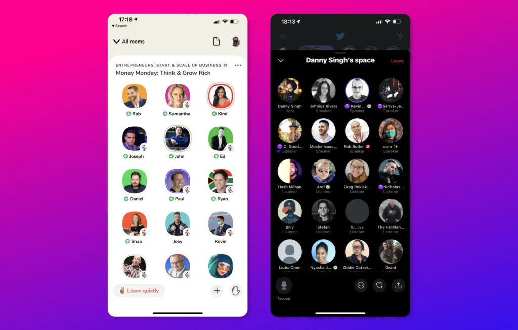 Clubhouse and Twitter spaces UI on iOS